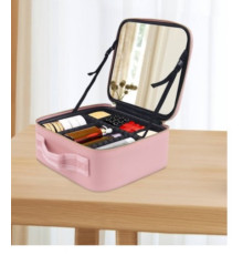 Дорожная РОЗОВАЯ тканевая косметичка-чемоданчик с зеркальцем Make Up (DT-105) (20)