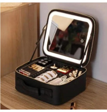 Дорожная ЧЕРНАЯ тканевая косметичка-чемоданчик с зеркальцем Make Up (DT-104) (20)
